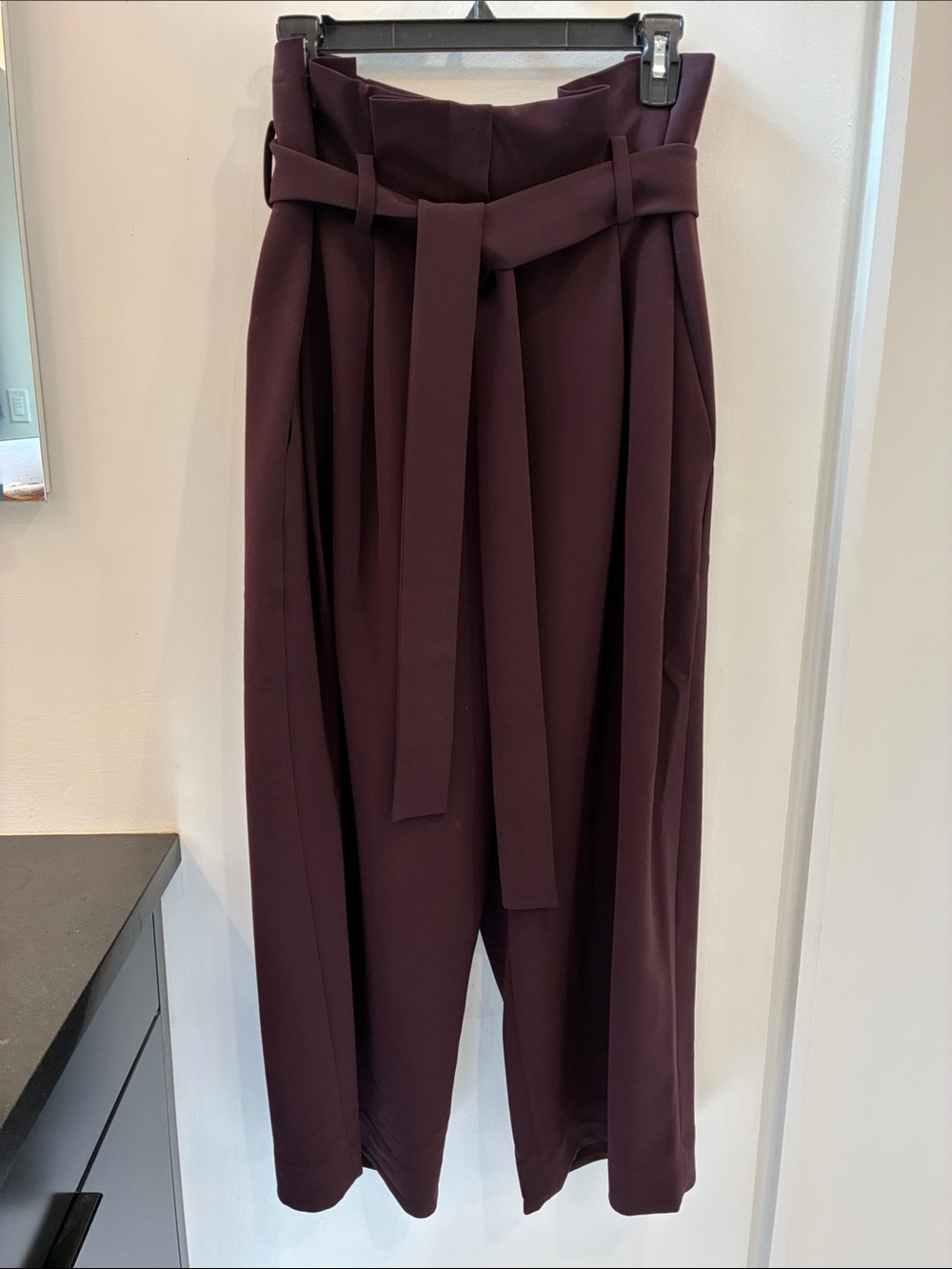 COS Burgundy Paperbag High-Waist Wide-Leg Pants